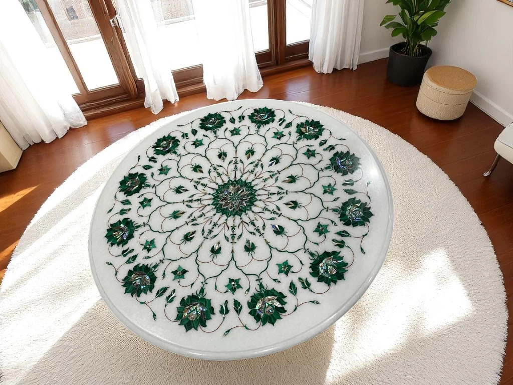 Elegant Marble Coffee Table Malachite Design, Ideal for Gifting